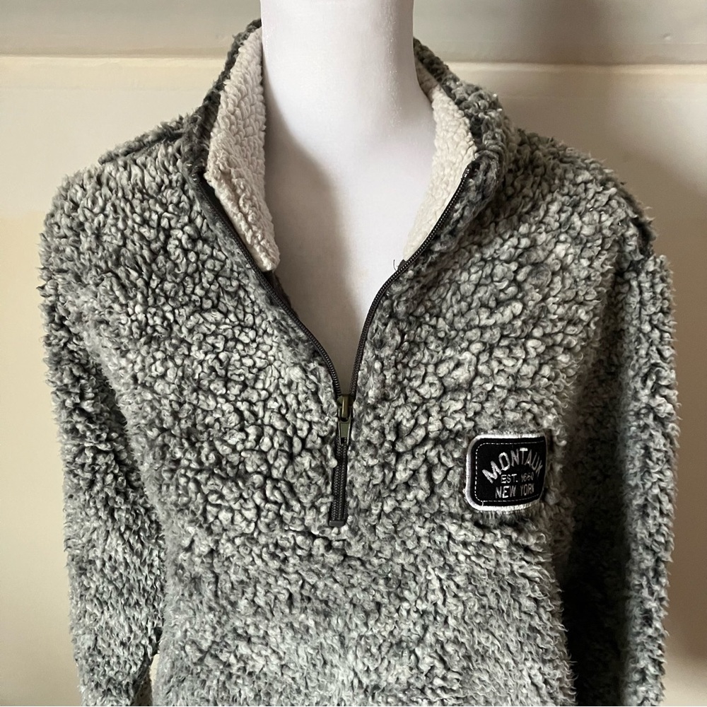 Montauk Clothing Co. Black & White Montauk Sherpa Quarter Zip Pullover Medium - Picture 3 of 8